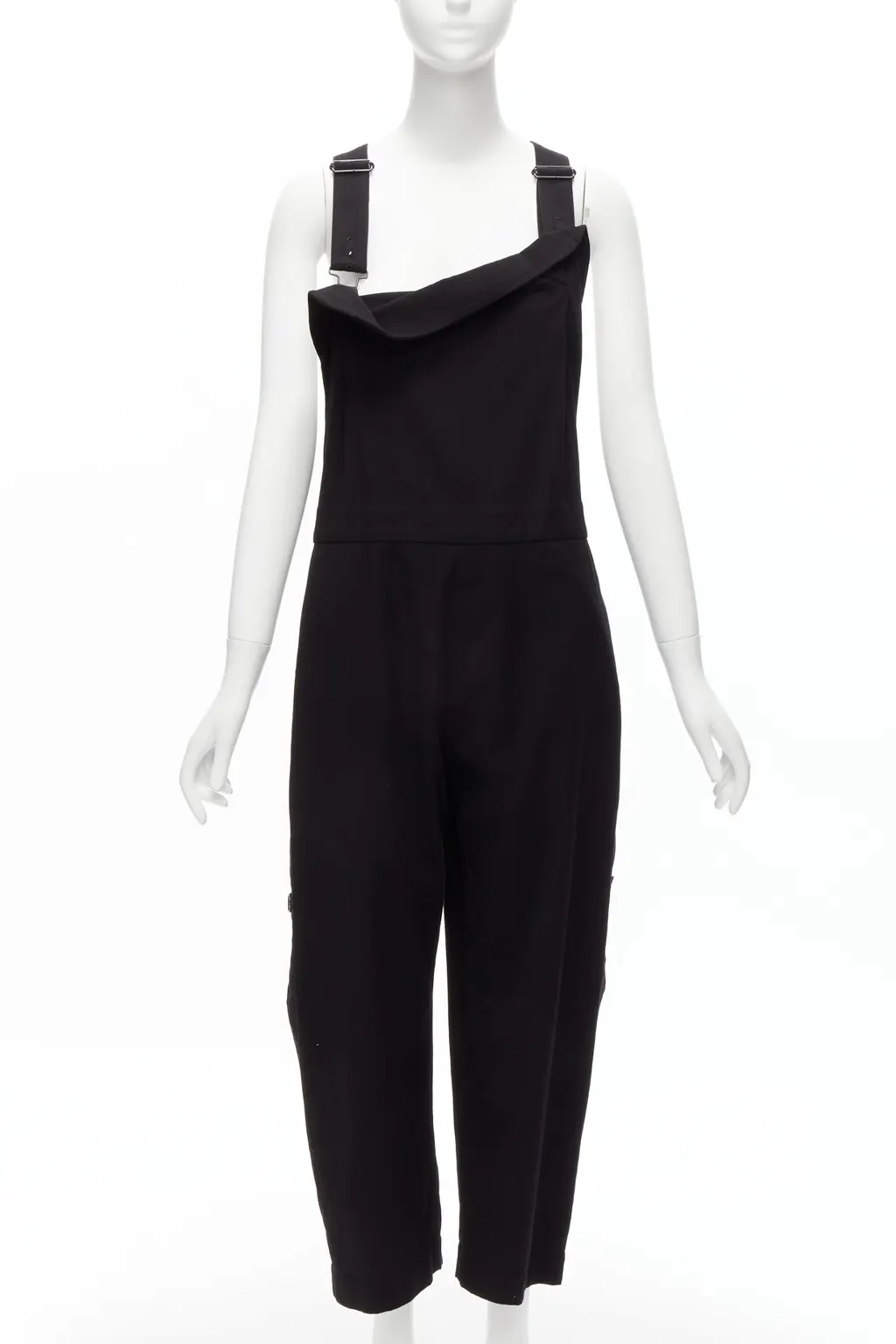 Yohji Yamamoto Button Drop Dungaree Black Cotton Good - Front View