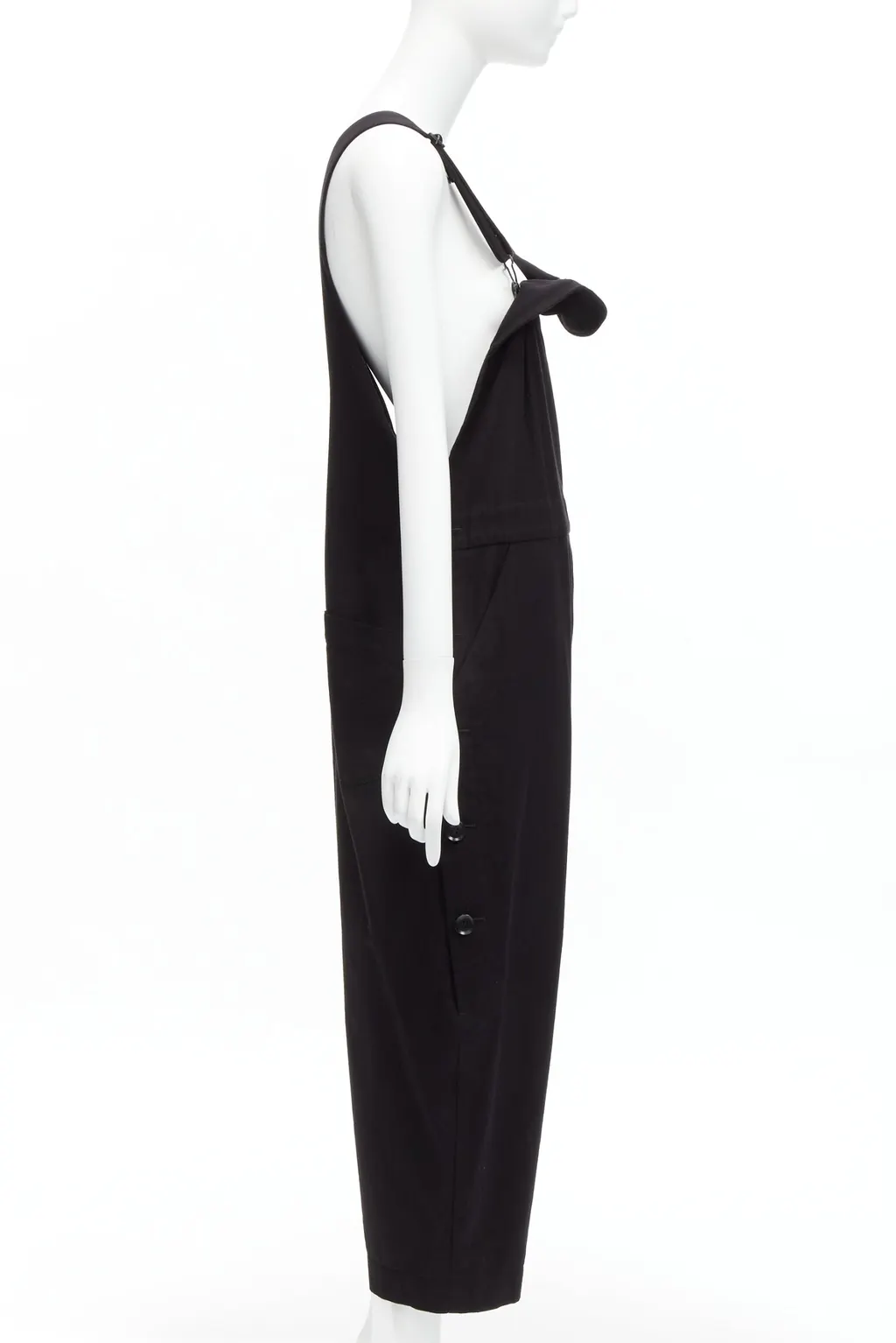 Yohji Yamamoto Button Drop Dungaree Black Cotton Good - Model View