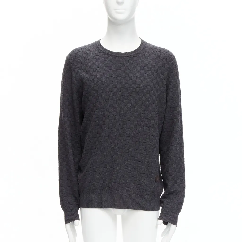 Louis Vuitton Checks Patch Sweater Grey Wool Never worn - Front View