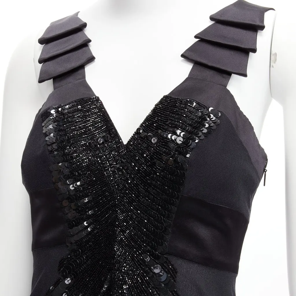 Versace Sequins Ruffle Dress Black Cotton Very good - Back View