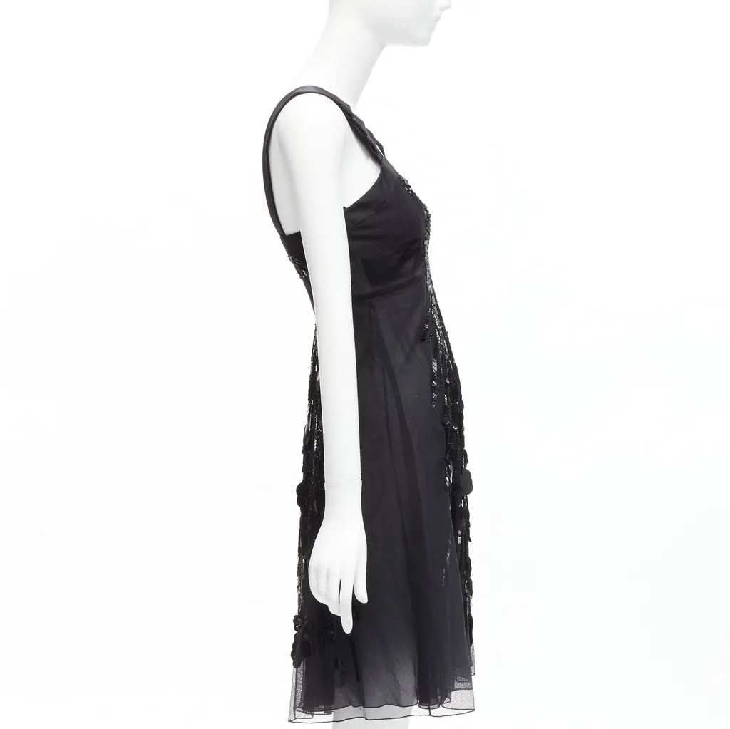 Versace Sequins Ruffle Dress Black Cotton Very good - Model View