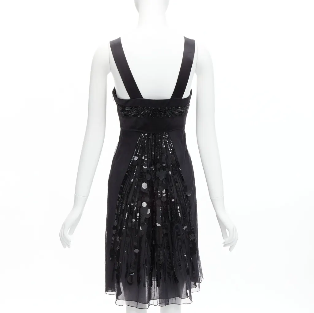 Versace Sequins Ruffle Dress Black Cotton Very good - Box View