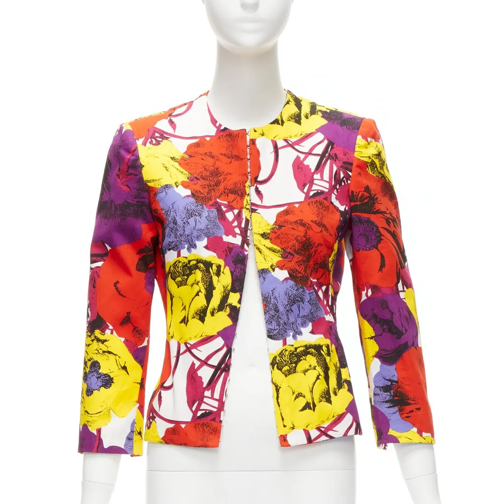 Gianni Versace Rose Print Cropped Jacket Red Cotton Never worn - Front View