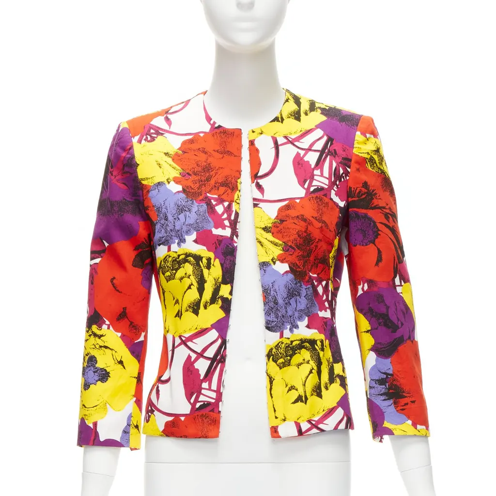 Gianni Versace Rose Print Cropped Jacket Red Cotton Never worn - Inside View