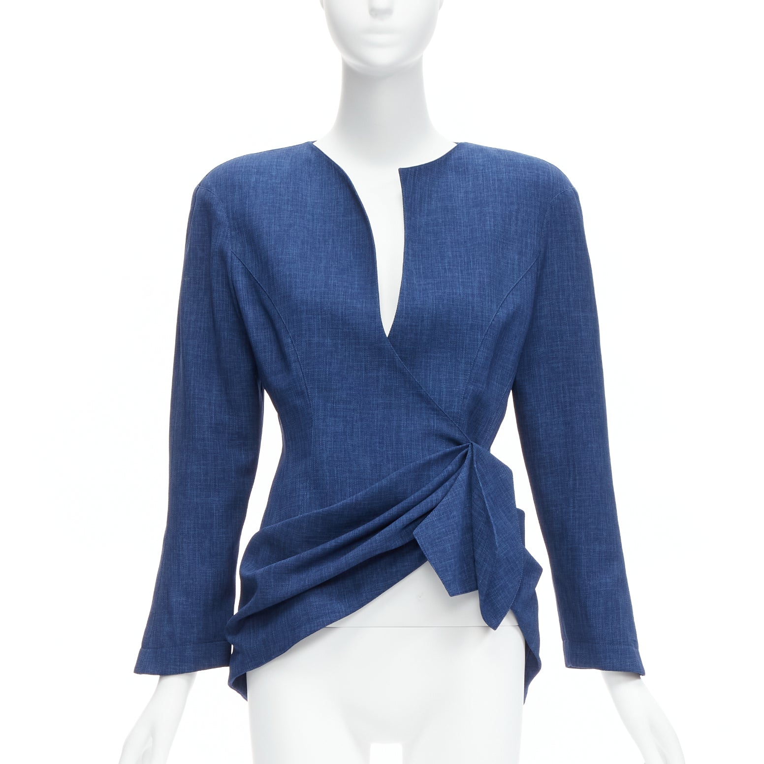 Thierry Mugler Blue Drape Collar Blazer