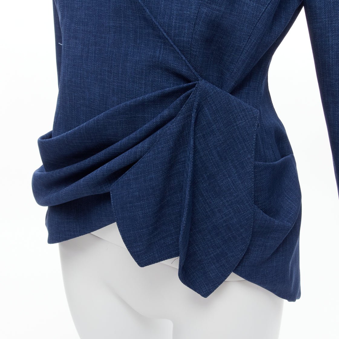 Thierry Mugler Blue Drape Collar Blazer - Back view