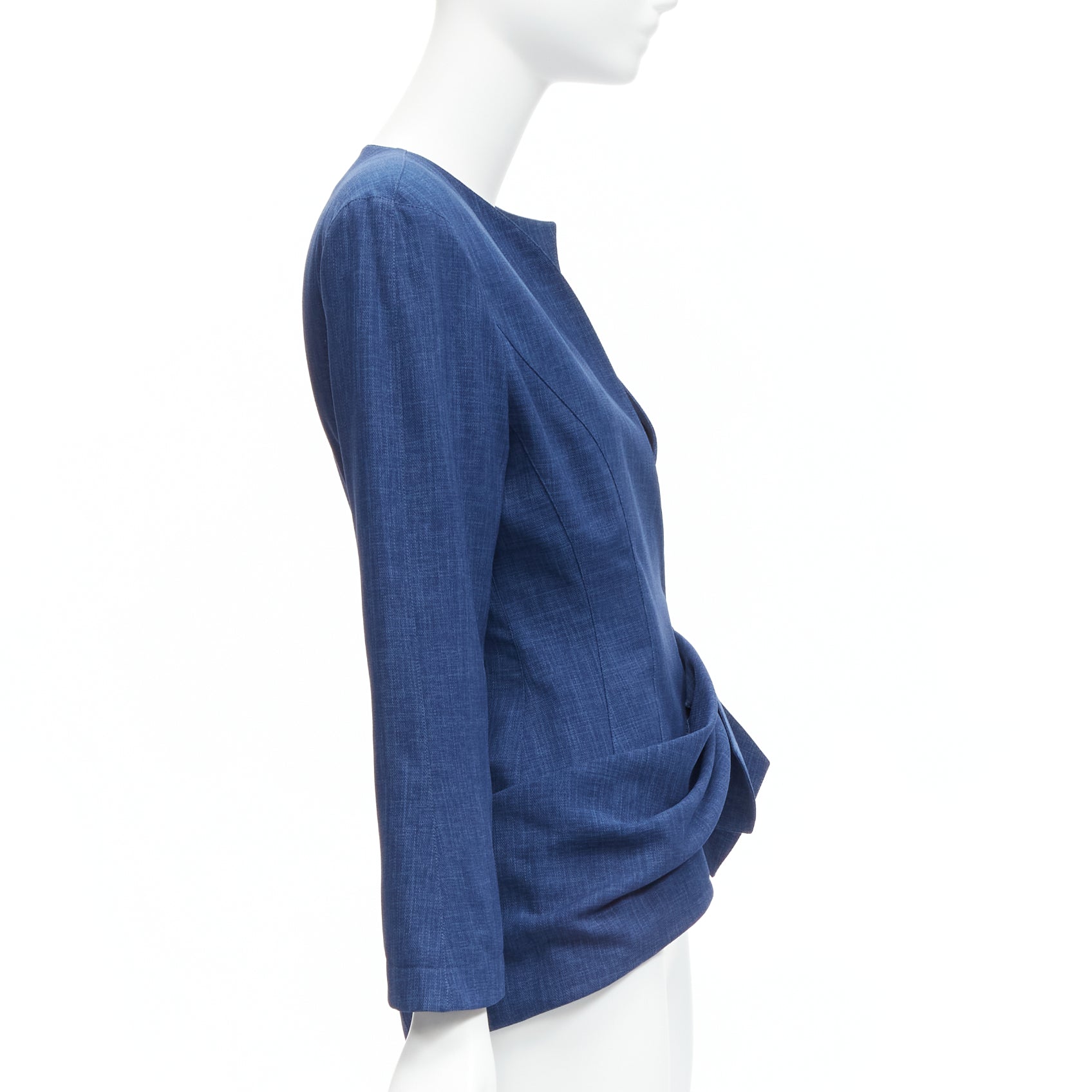 Thierry Mugler Blue Drape Collar Blazer - 4