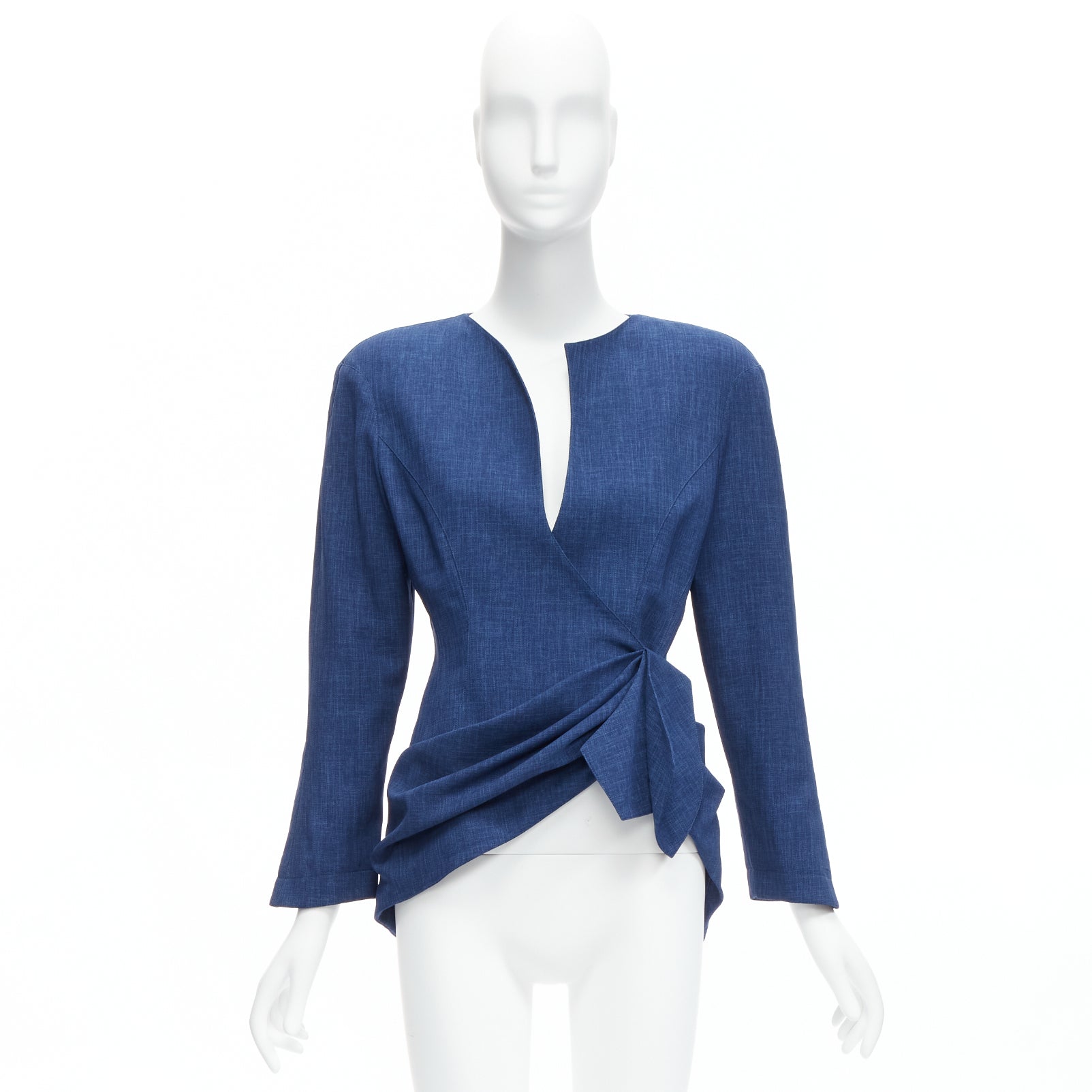 Thierry Mugler Blue Drape Collar Blazer - Image 12