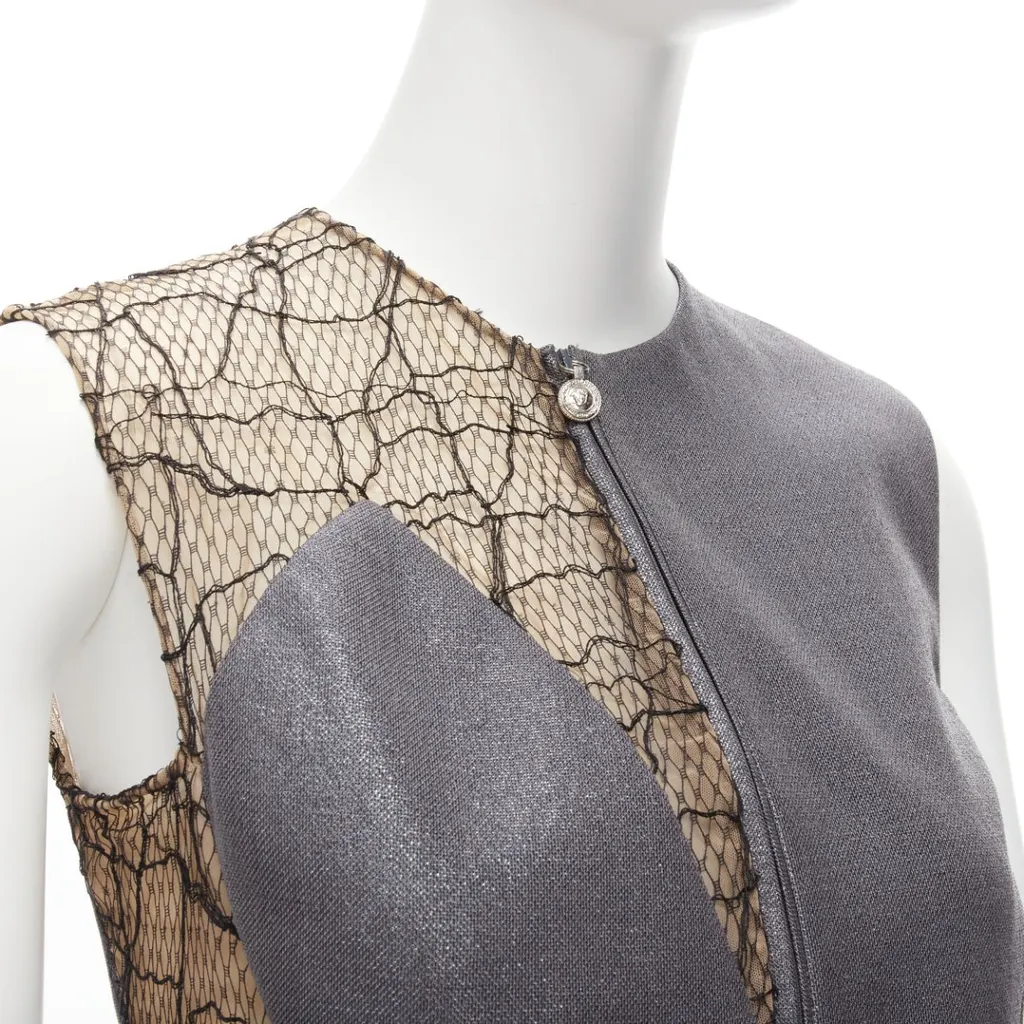 Gianni Versace Lace Vest Pants Grey Wool Never worn - Back View
