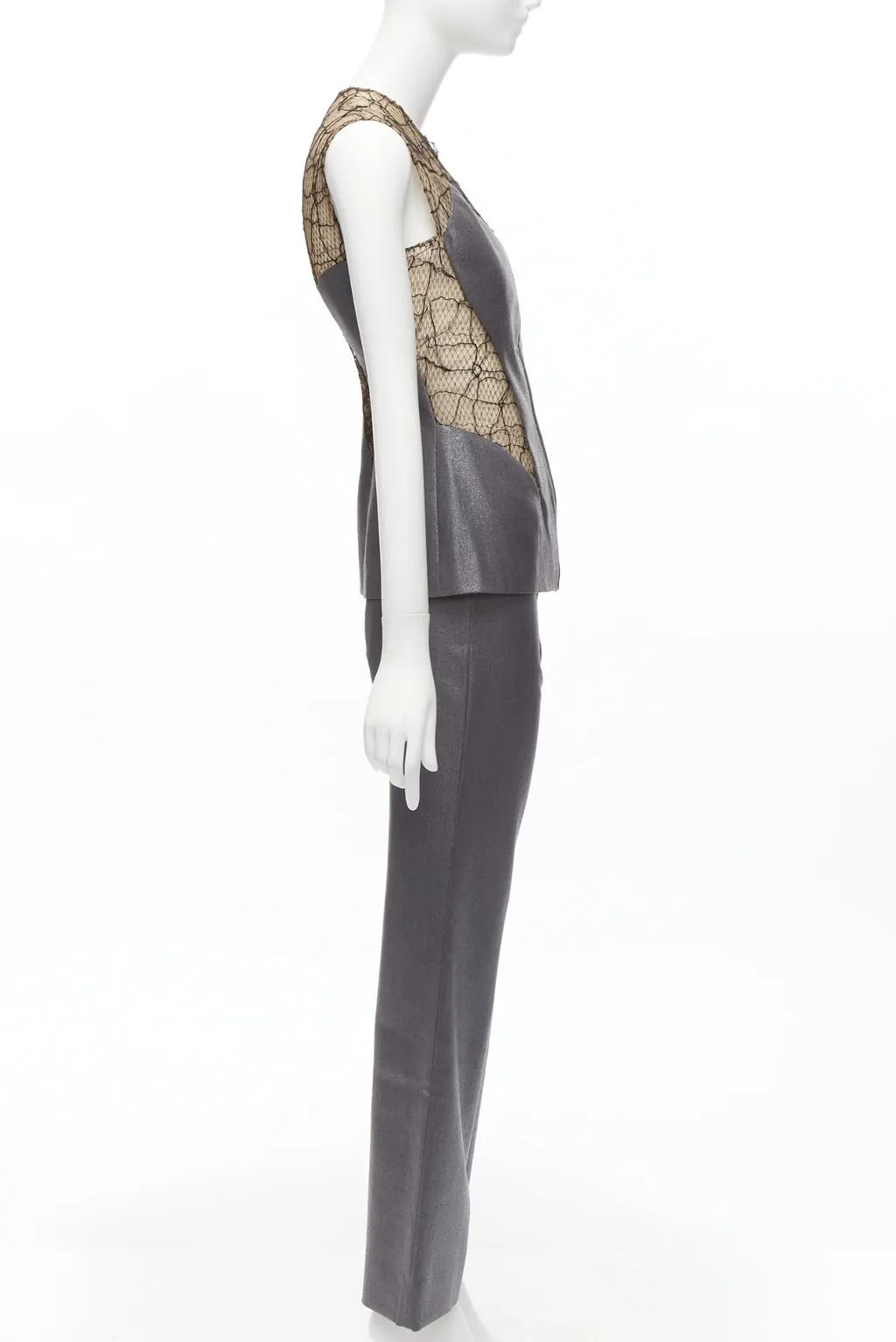 Gianni Versace Lace Vest Pants Grey Wool Never worn - Box View