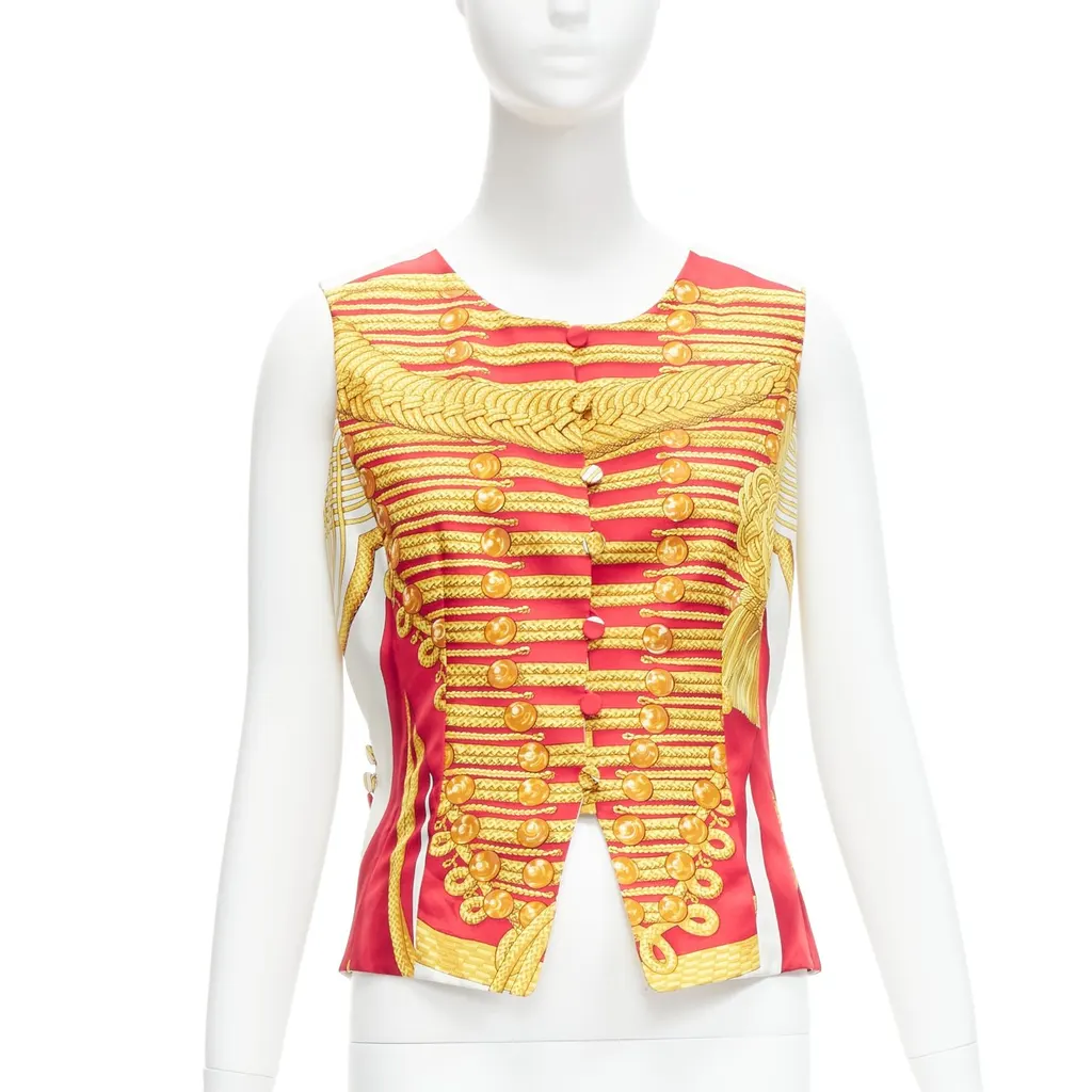 Hermès Hussar Waistcoat Vest Red Silk Never worn - Front View