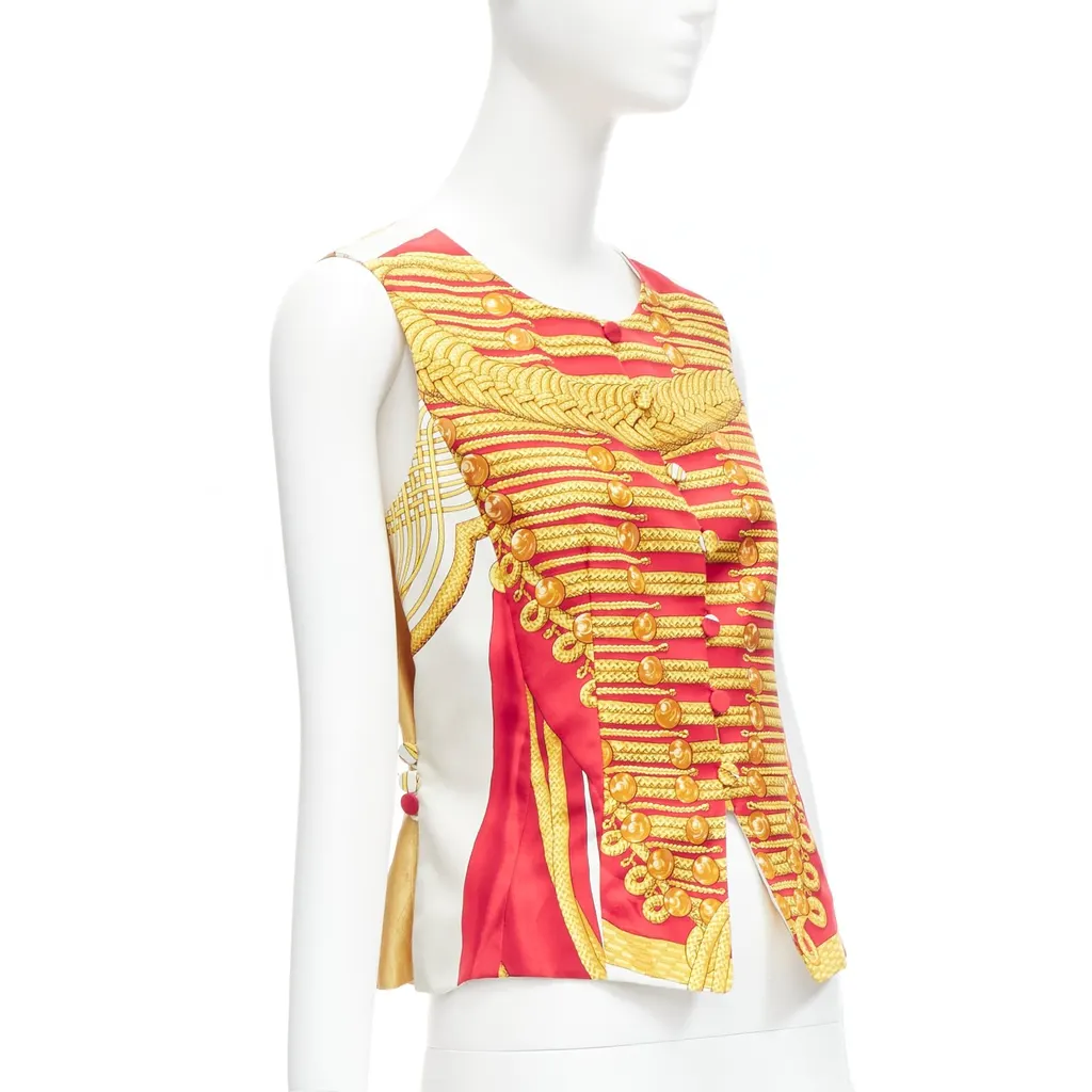 Hermès Hussar Waistcoat Vest Red Silk Never worn - Inside View