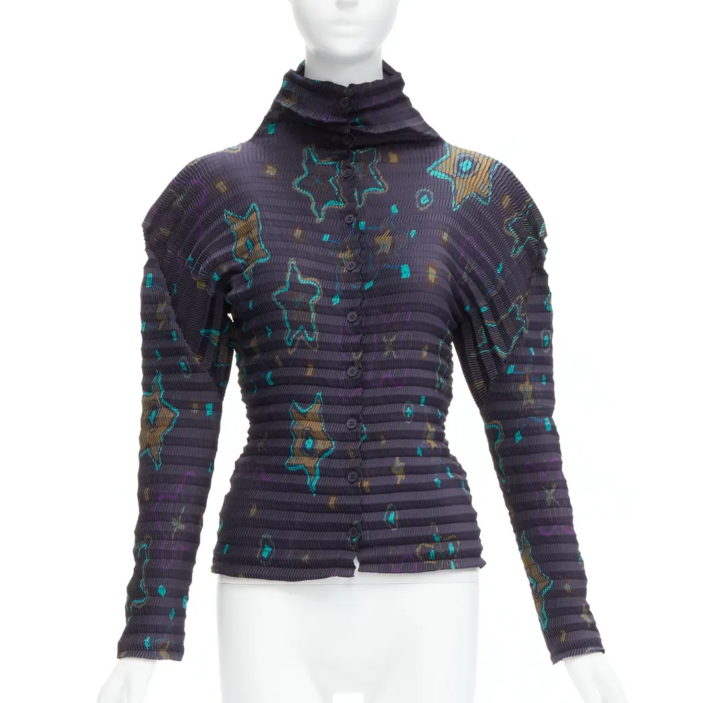 Pleats Please Star Collar Pleats Navy Polyester Never worn - Front View