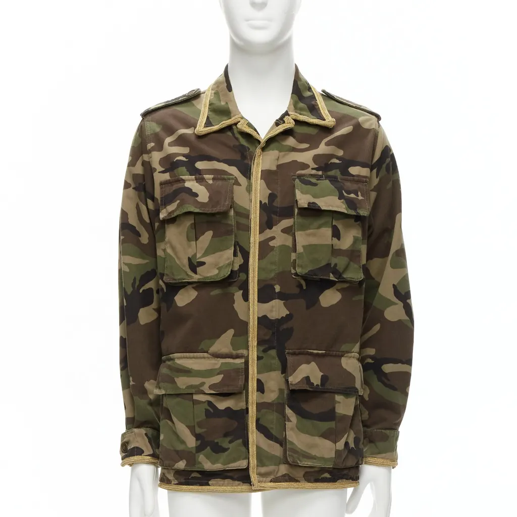 Saint Laurent Camouflage Military Jacket Green Cotton Never worn - Front View