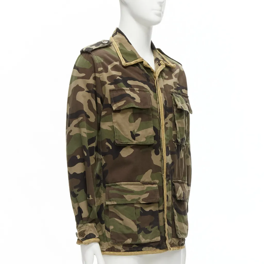Saint Laurent Camouflage Military Jacket Green Cotton Never worn - Inside View