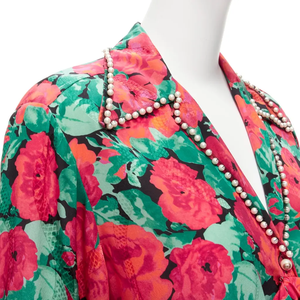 Gucci Floral Pearl Shirt Red Silk Never worn - Back View