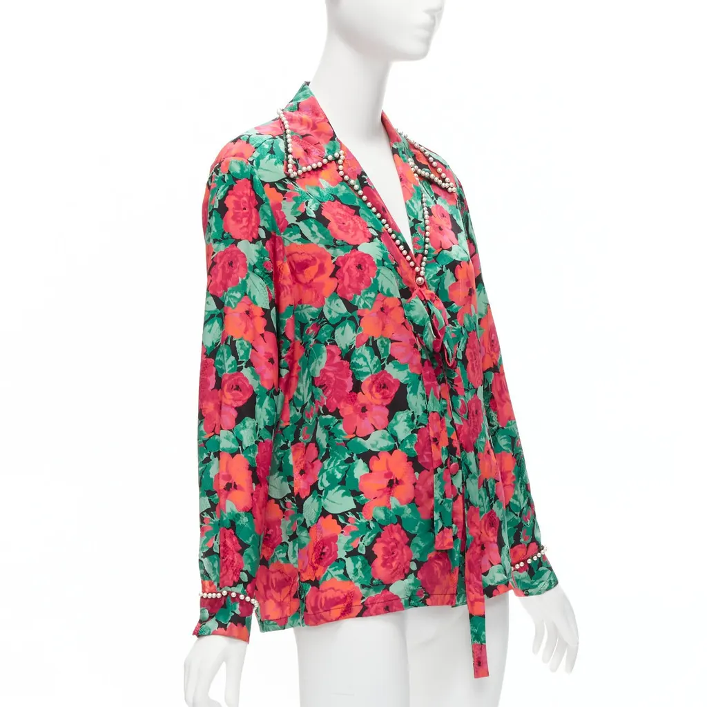 Gucci Floral Pearl Shirt Red Silk Never worn - Inside View