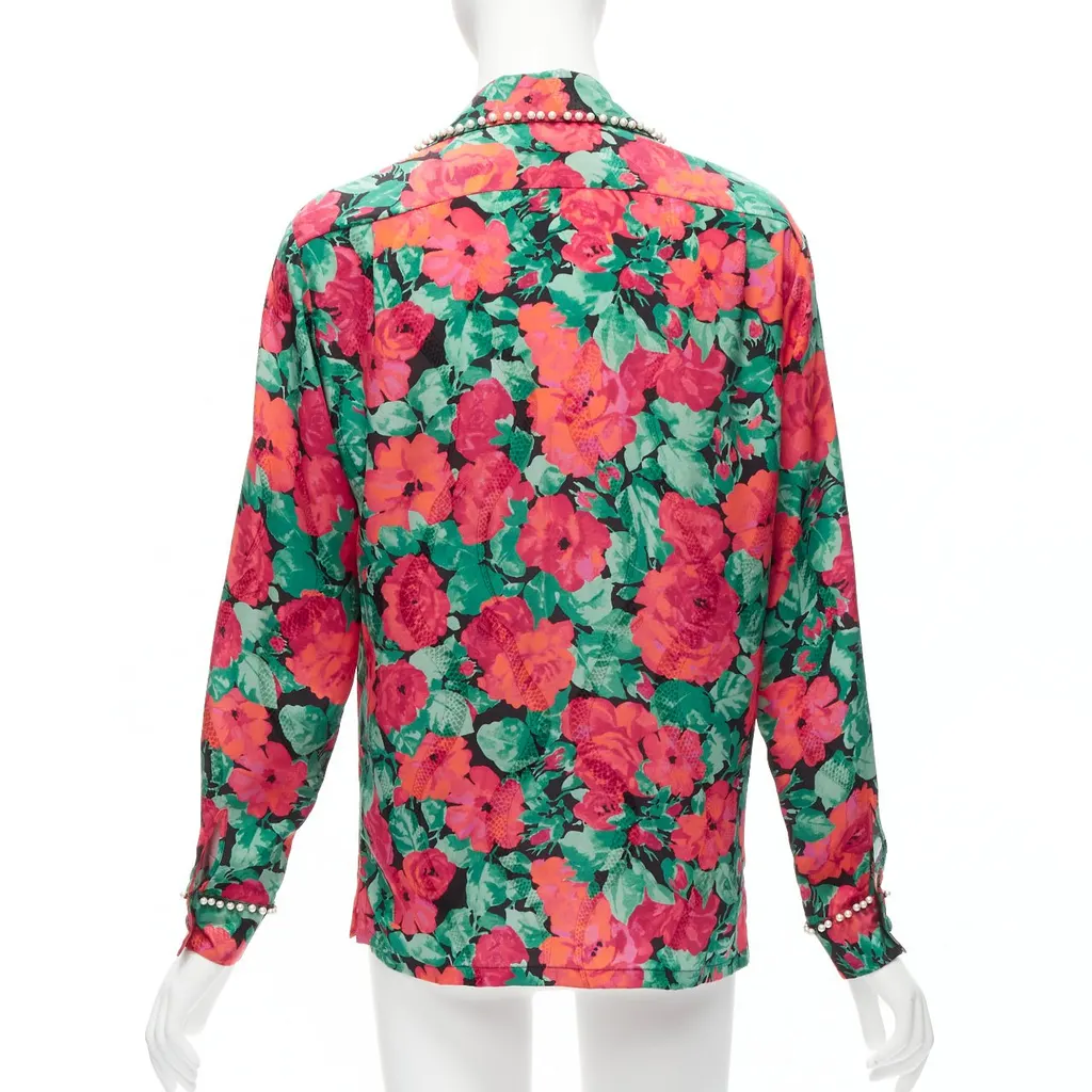 Gucci Floral Pearl Shirt Red Silk Never worn - Box View