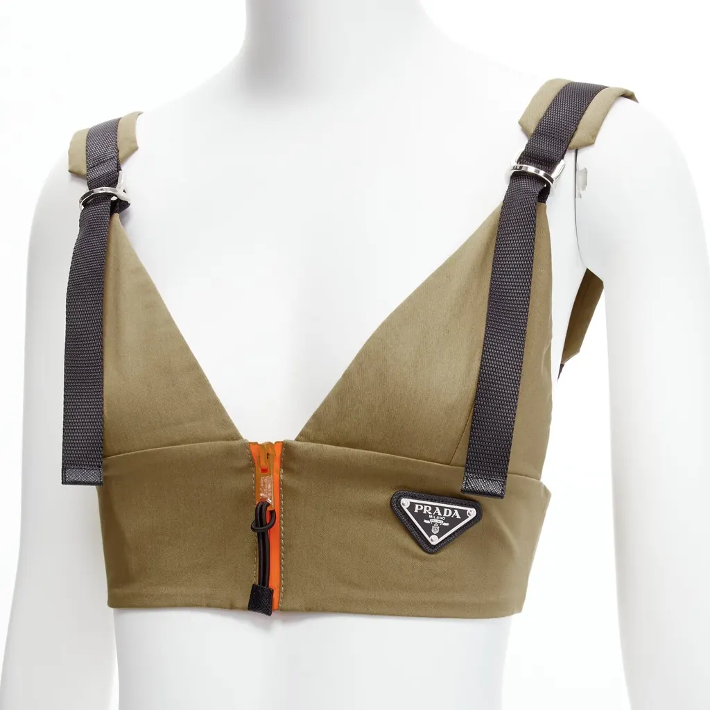 Prada Zip Strap Bra Top Green Cotton Never worn, with tag - Back View