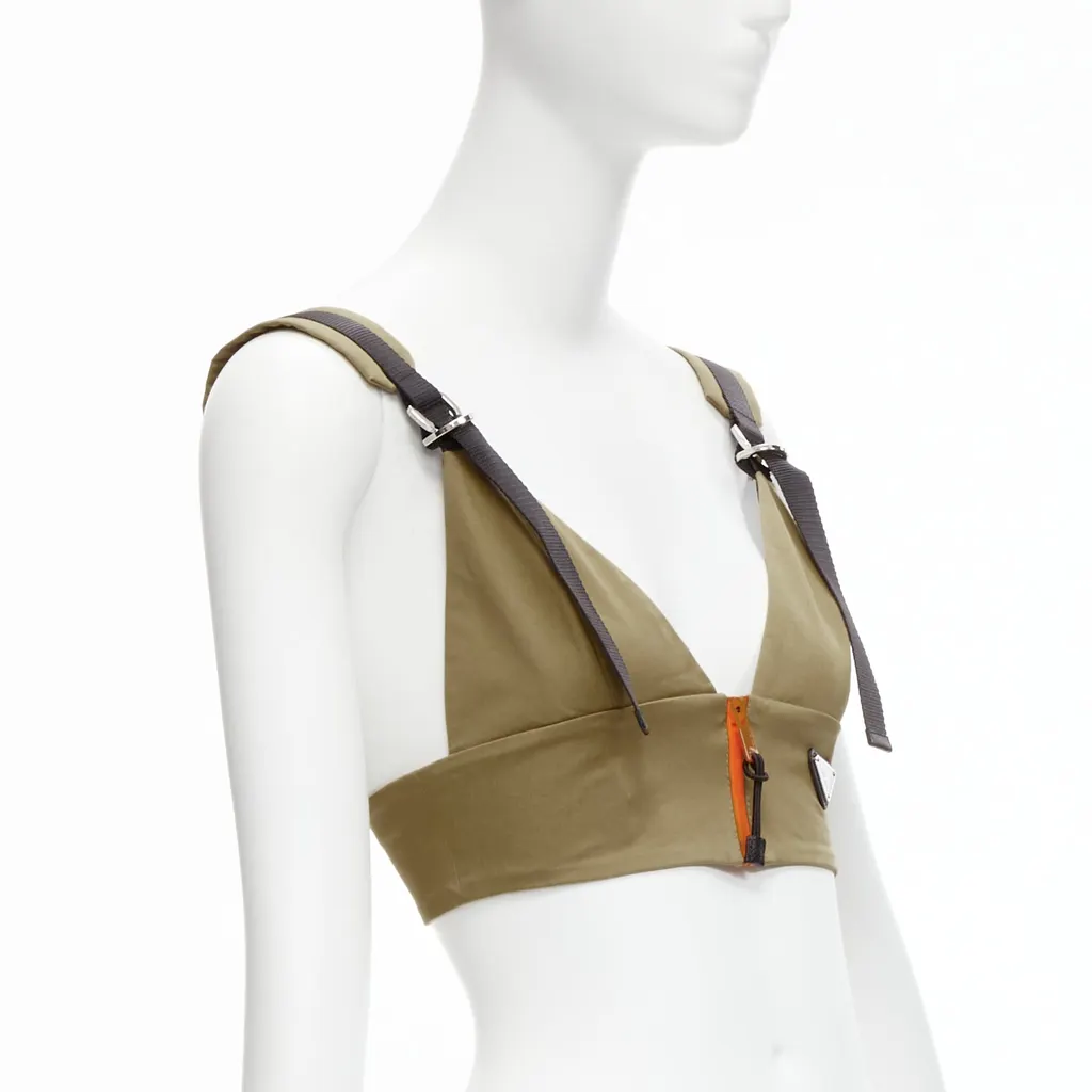Prada Zip Strap Bra Top Green Cotton Never worn, with tag - Inside View