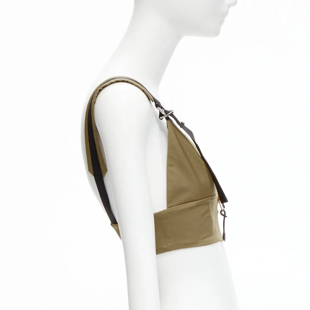 Prada Zip Strap Bra Top Green Cotton Never worn, with tag - Model View