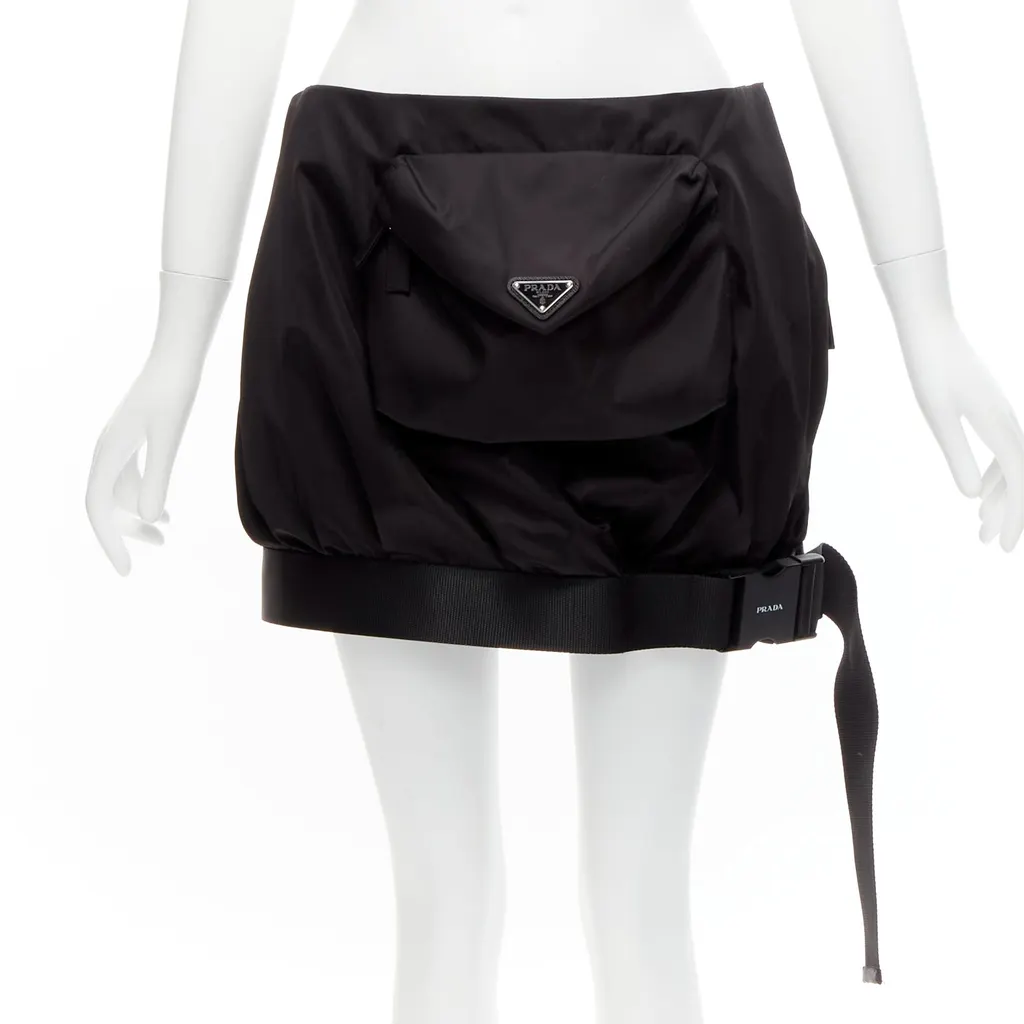 Prada Bubble Pocket Skirt Black Polyamide Very good - Front View