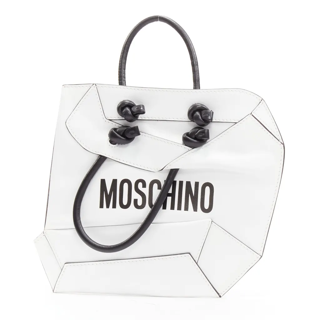Moschino 2D Tote Clutch White Leather Never worn - Front View