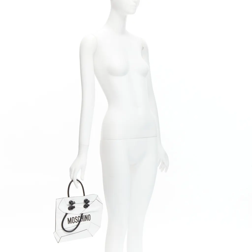 Moschino 2D Tote Clutch White Leather Never worn - Back View