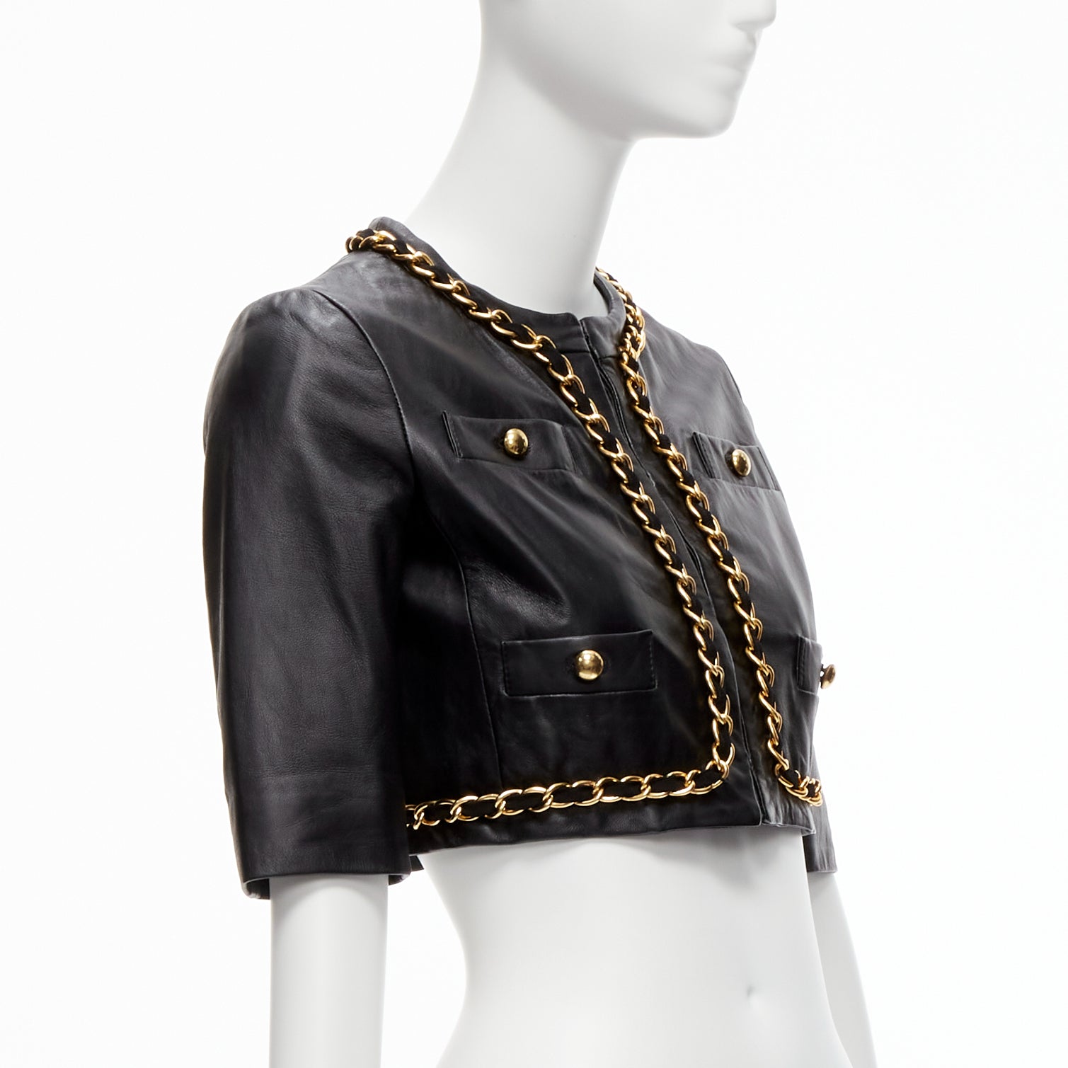 Moschino Gold Chain Leather Jacket - 4