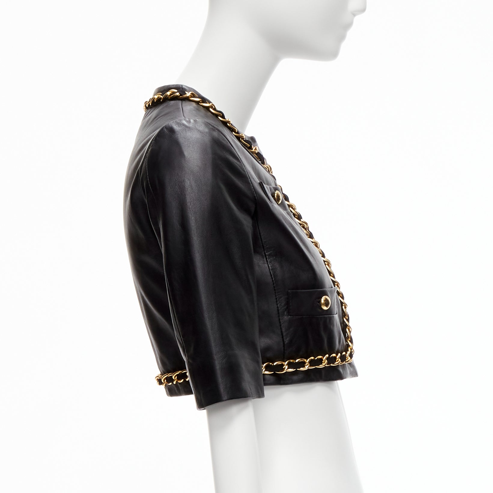 Moschino Gold Chain Leather Jacket - Side view