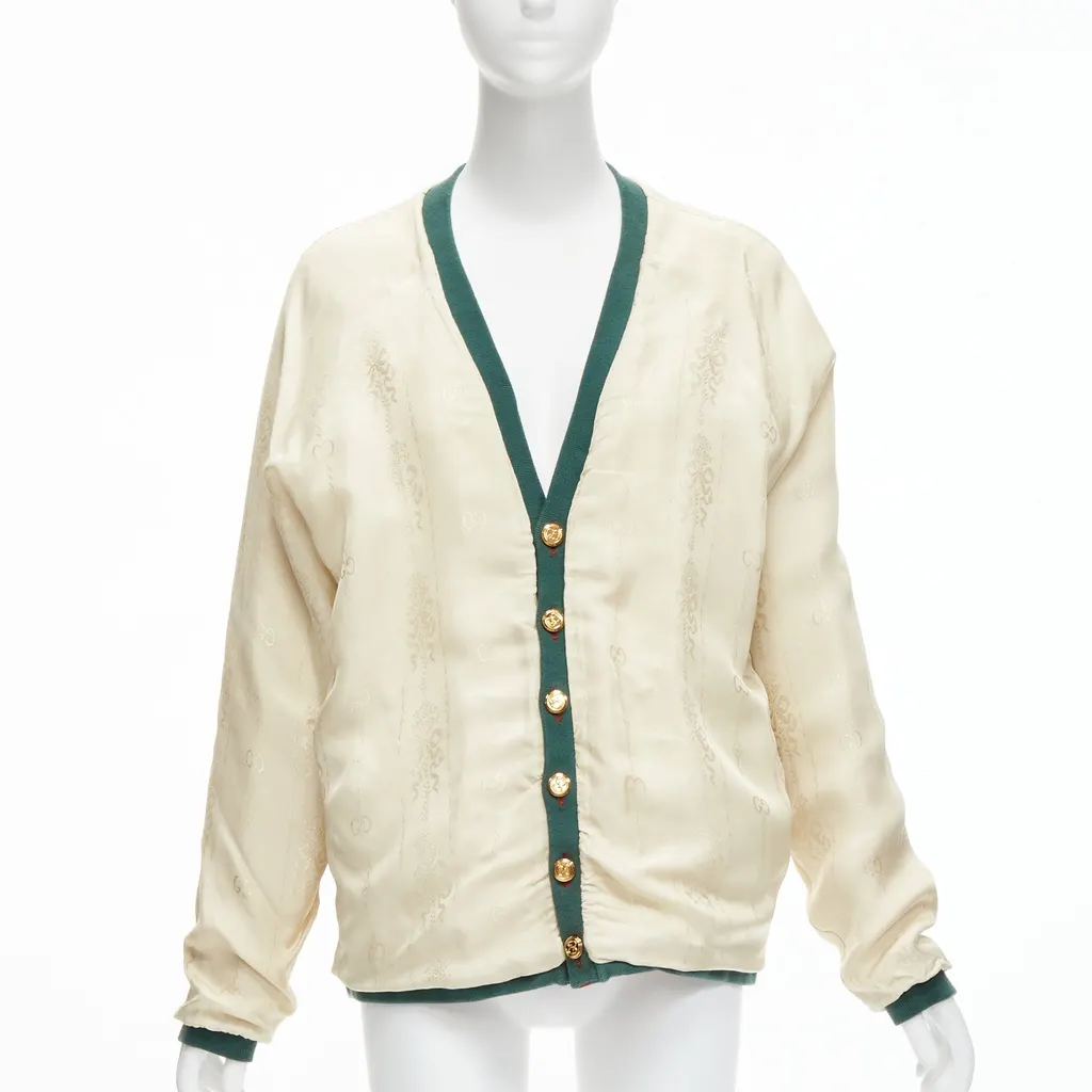 Gucci Green GG Cardigan Ecru Cotton Never worn - Back View