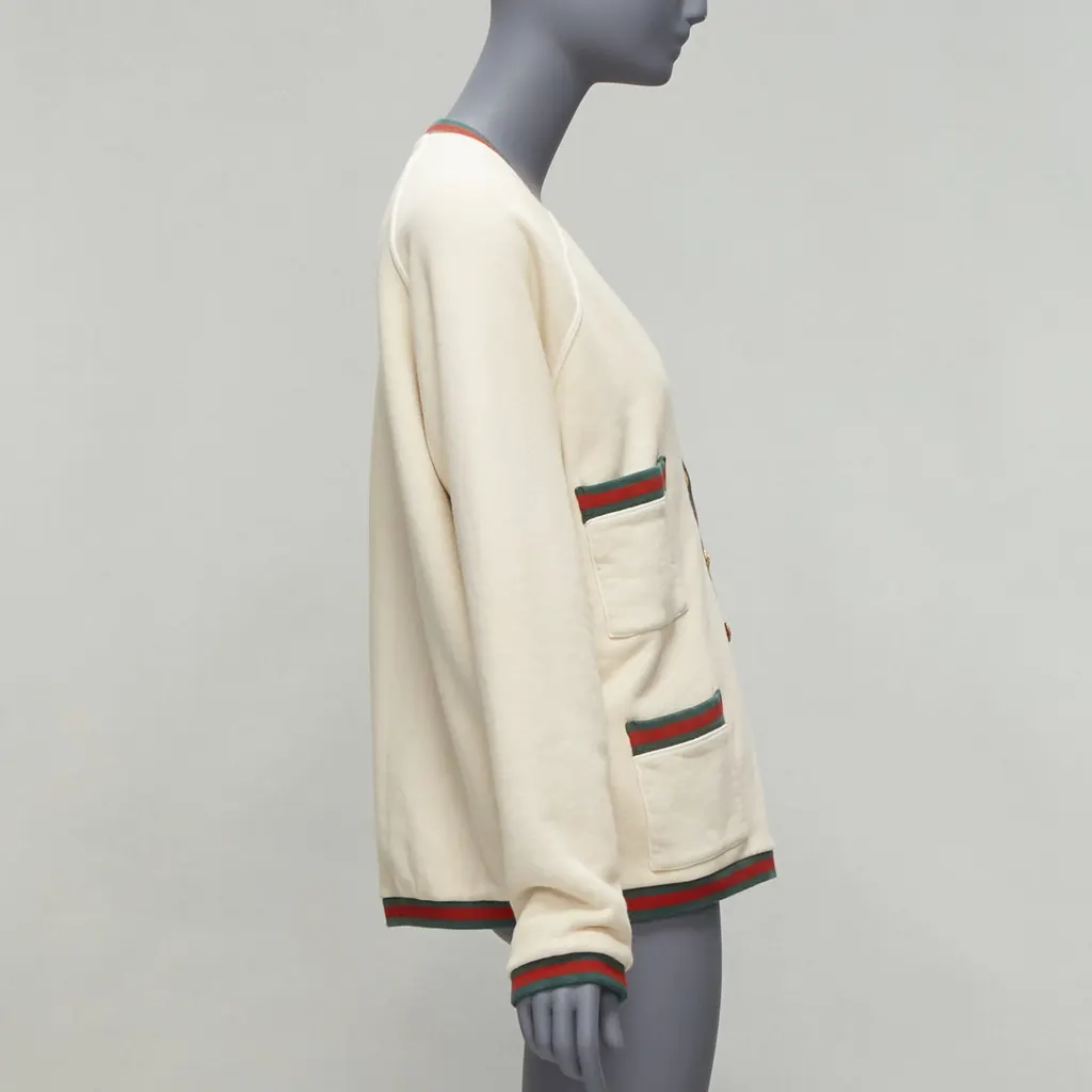 Gucci Green GG Cardigan Ecru Cotton Never worn - Box View