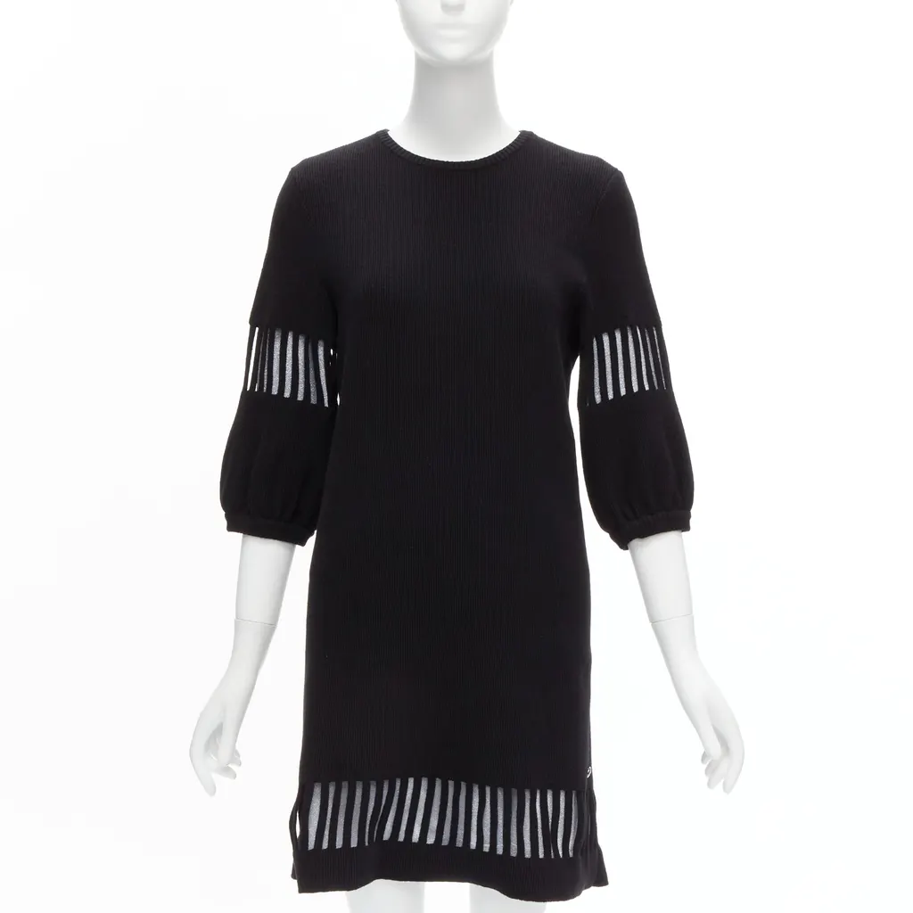 Chanel Cut Out Sweater Dress Black Wool Never worn - Front View