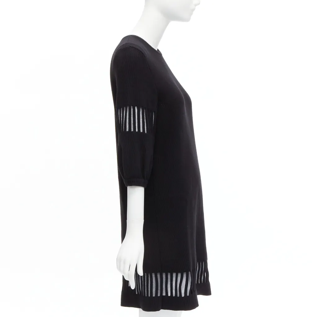Chanel Cut Out Sweater Dress Black Wool Never worn - Model View