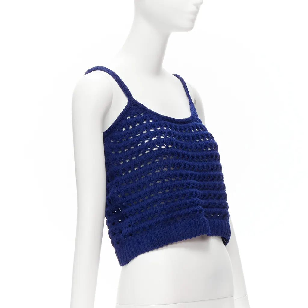 Prada Crochet Knit Tank Blue Polyester Never worn - Model View