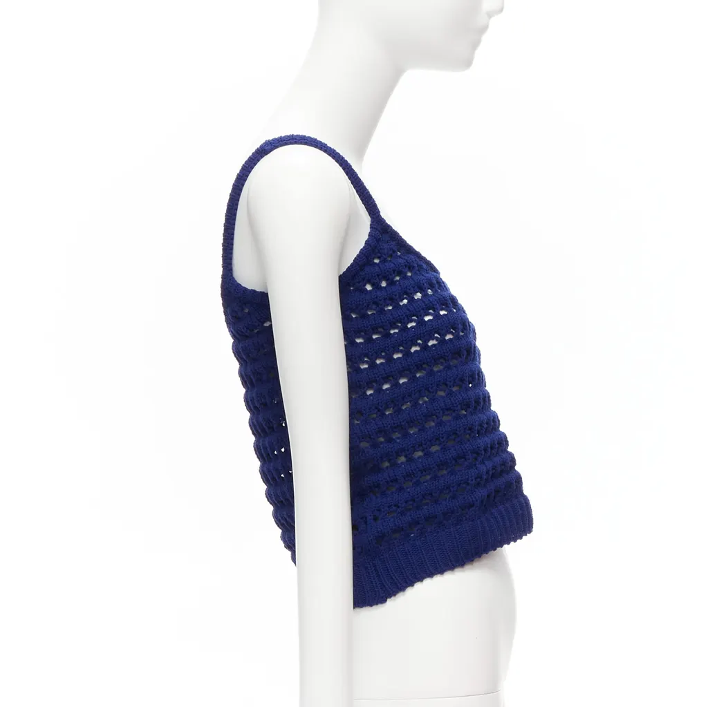 Prada Crochet Knit Tank Blue Polyester Never worn - Box View