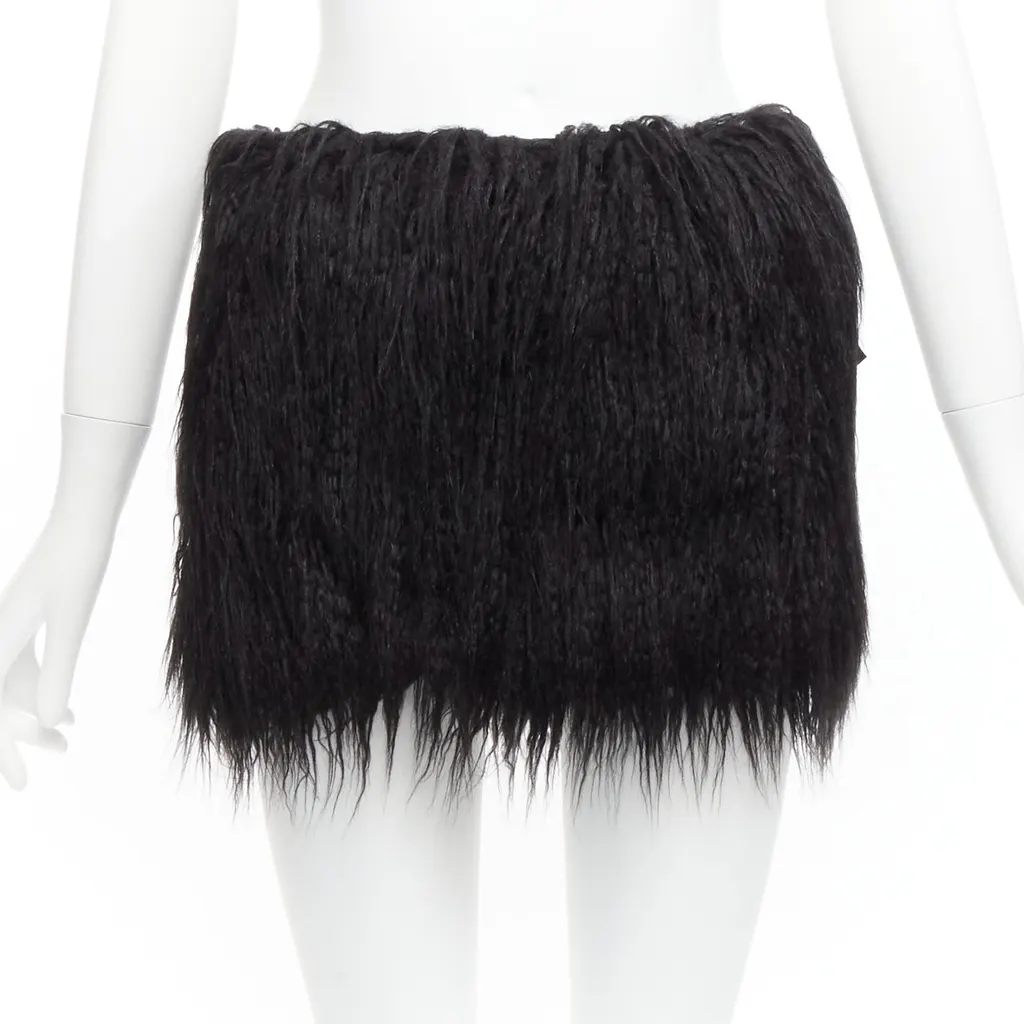 Saint Laurent Faux Fur Skirt Black Never worn, with tag - Front View