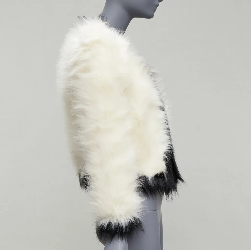Saint Laurent Cream Faux Fur Jacket White Never worn, with tag - Model View