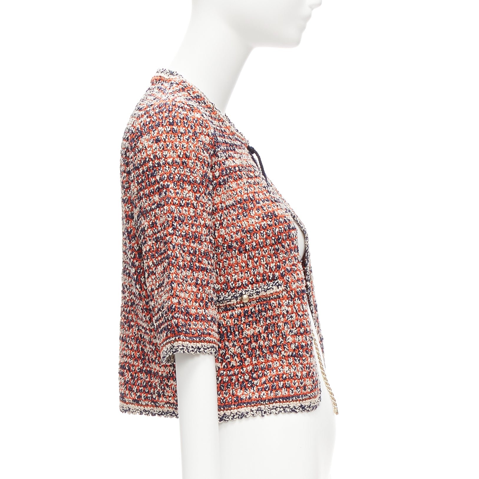 Chanel Red Knit Cropped Jacket - Side view