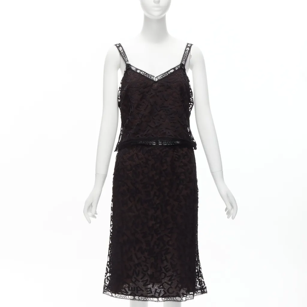 Chanel Lace Cami Skirt Brown Cotton Good - Front View