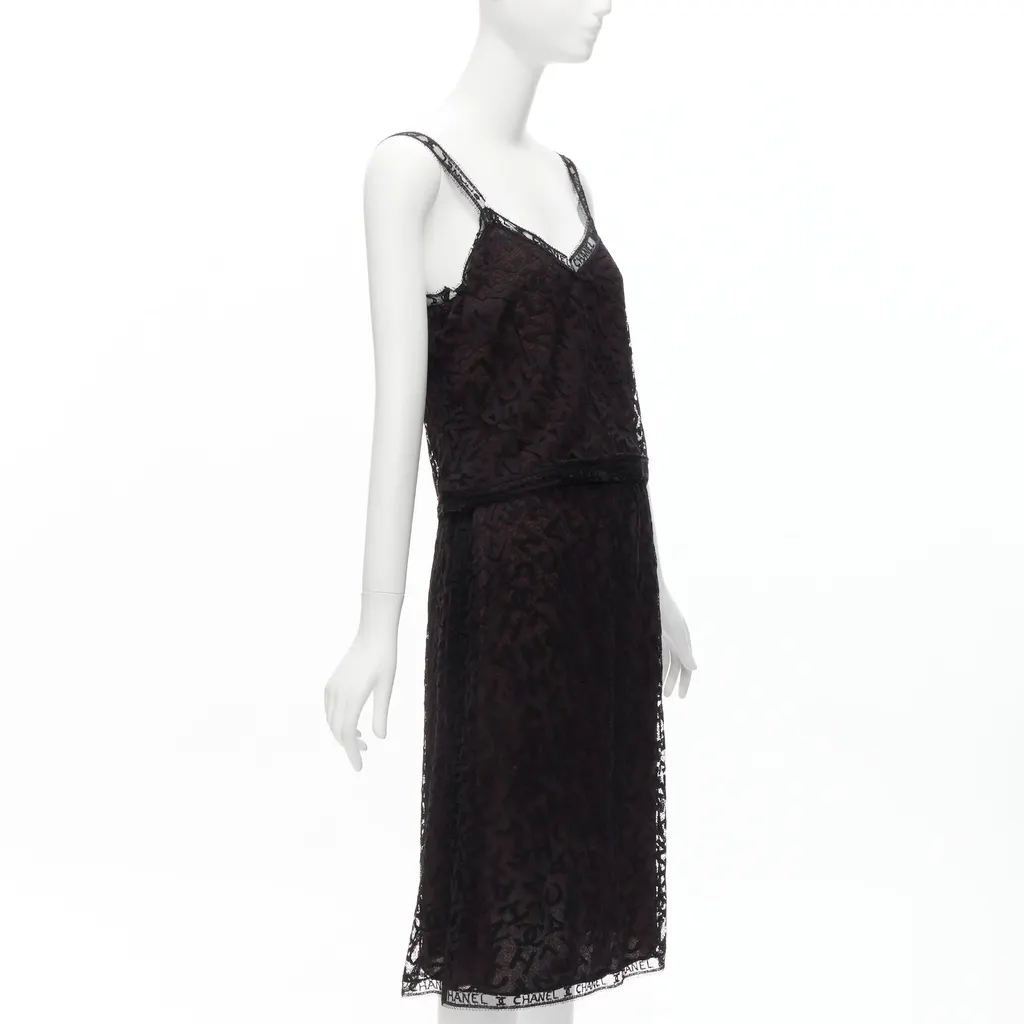 Chanel Lace Cami Skirt Brown Cotton Good - Inside View