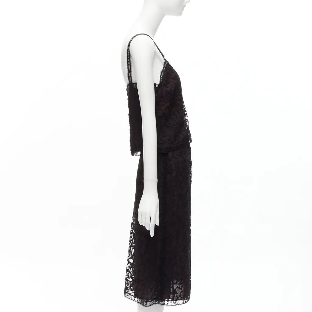 Chanel Lace Cami Skirt Brown Cotton Good - Model View