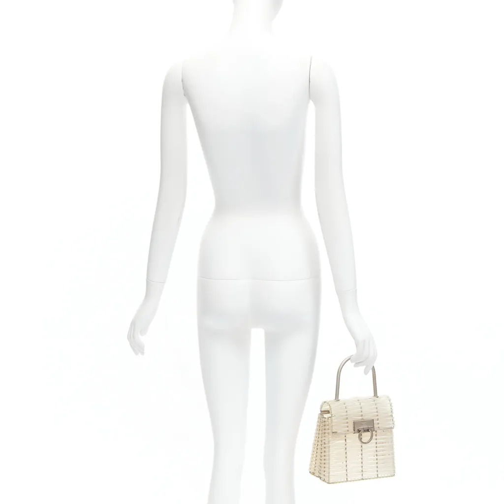 Salvatore Ferragamo Gancini Vinyl Bag Beige Metal Fair - Back View