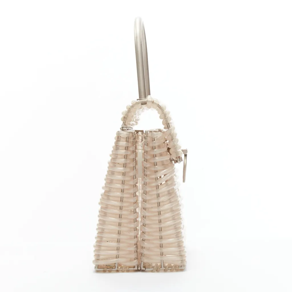 Salvatore Ferragamo Gancini Vinyl Bag Beige Metal Fair - Model View