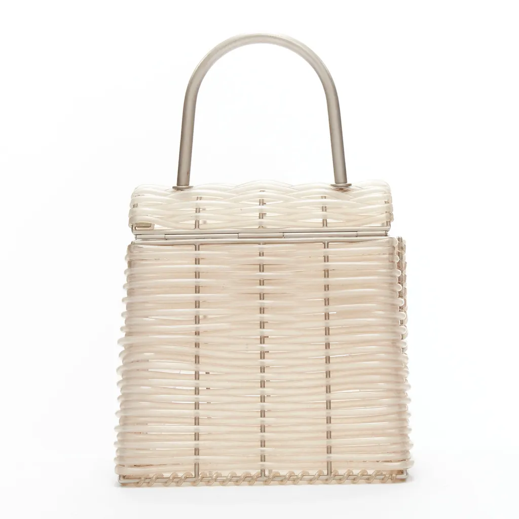 Salvatore Ferragamo Gancini Vinyl Bag Beige Metal Fair - Box View
