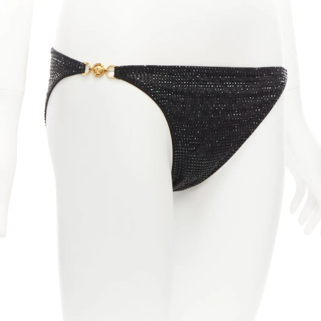 Versace Crystal Bikini Pants Black Polyamide Never worn - Front View