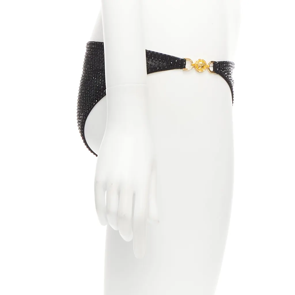 Versace Crystal Bikini Pants Black Polyamide Never worn - Model View