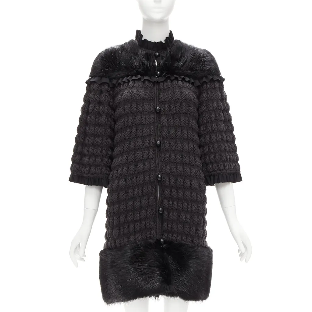 Fendi Black Bell Coat Black Fur Never worn - Front View