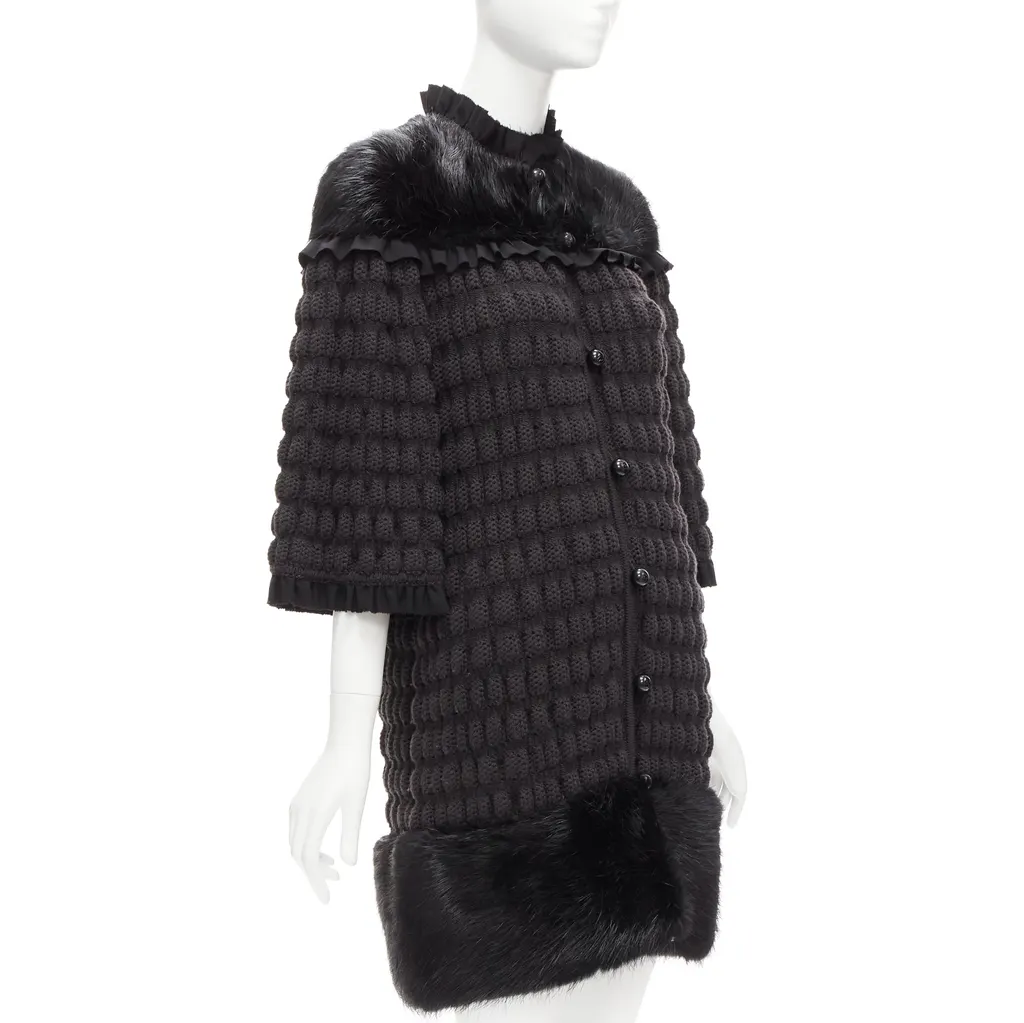 Fendi Black Bell Coat Black Fur Never worn - Model View