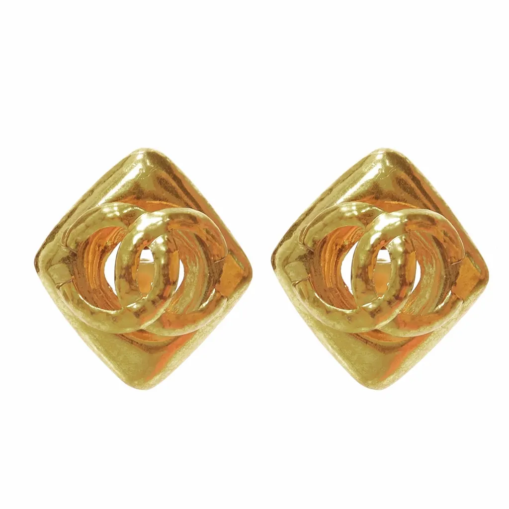 Chanel Hammered Coin Earrings Gold Metal Good - Front View